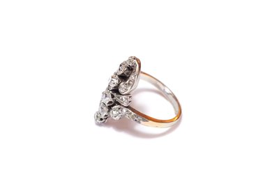 Bague Belle epoque diamants en or 18k et platine, bague marquise ancienne, bague de fiançailles