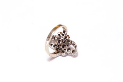 Bague Belle epoque diamants en or 18k et platine, bague marquise ancienne, bague de fiançailles