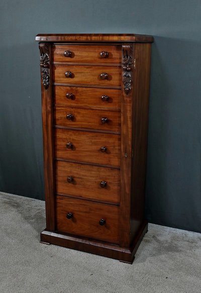 Petit Secrétaire Wellington en Acajou, époque Victorienne, Angleterre – 2ème partie XIXe