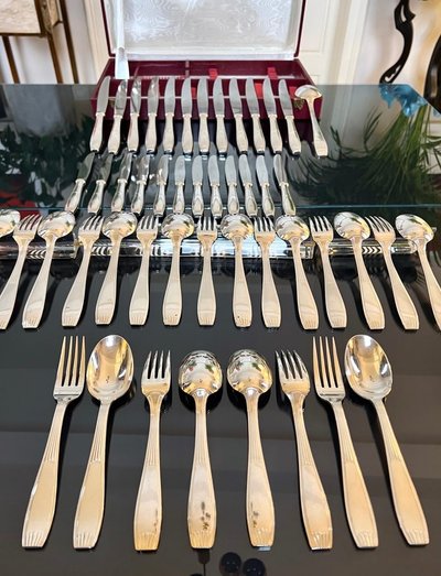 Alfénide Metal Cutlery - Ménagère Art Déco Christofle - Métal Blanc