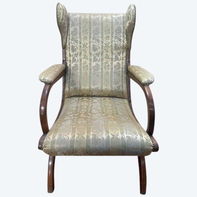 Fauteuil anglais en acajou à oreilles 