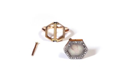 Antiker Portraitring mit Diamanten in Roségold, abnehmbarer Ring, Verwandlungsschmuck