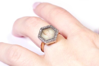 Antiker Portraitring mit Diamanten in Roségold, abnehmbarer Ring, Verwandlungsschmuck