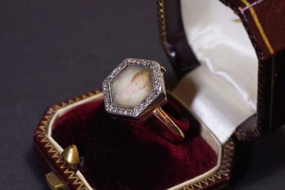 Antiker Portraitring mit Diamanten in Roségold, abnehmbarer Ring, Verwandlungsschmuck