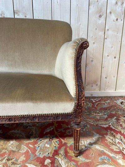 Sofa - Louis XVI style bench in frozen brown velvet