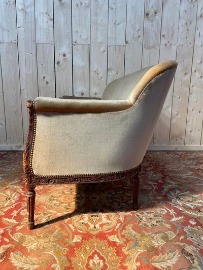 Sofa - Louis XVI style bench in frozen brown velvet