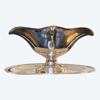 Saucière mit Tablett aus versilbertem Metall - Goldschmied Charles Christofle
