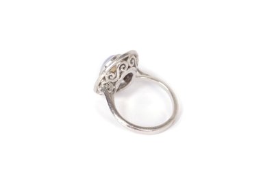Bague Art Deco opale diamants en platine, bague de fiançailles, mariage, opale arlequin, cabochon