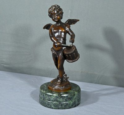 Putto in bronzo con tamburello, firmato A.Moreau – fine XIX secolo
