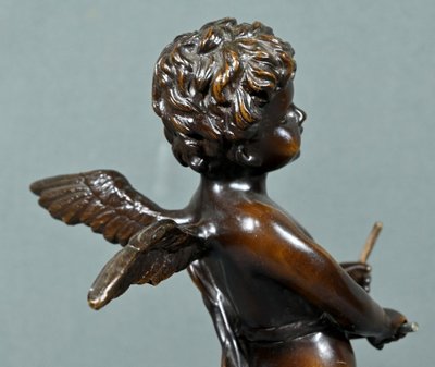 Putto in bronzo con tamburello, firmato A.Moreau – fine XIX secolo