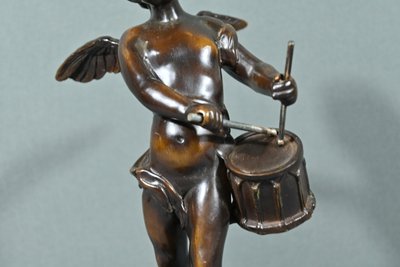 Putto in bronzo con tamburello, firmato A.Moreau – fine XIX secolo