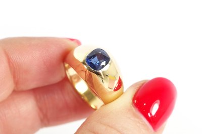 Bague jonc saphir en or 18 karats, bague jonc, saphir naturel, bague vintage