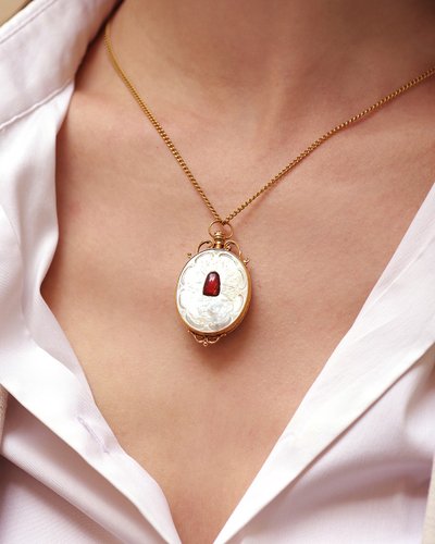 Ciondolo reliquiario apribile in oro rosa 18k, ciondolo medaglione religioso, ritratto in miniatura
