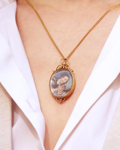 Ciondolo reliquiario apribile in oro rosa 18k, ciondolo medaglione religioso, ritratto in miniatura
