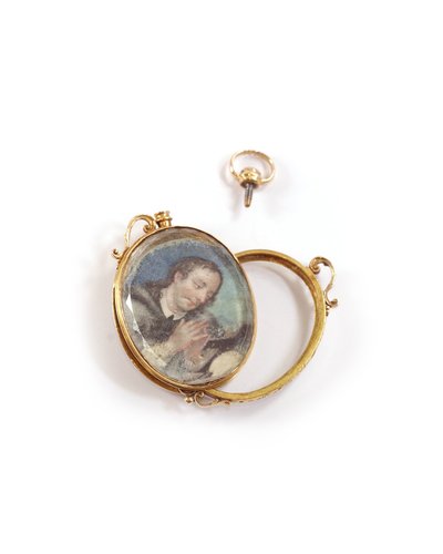 Ciondolo reliquiario apribile in oro rosa 18k, ciondolo medaglione religioso, ritratto in miniatura