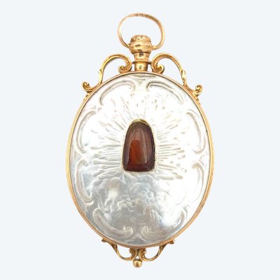 Ciondolo reliquiario apribile in oro rosa 18k, ciondolo medaglione religioso, ritratto in miniatura