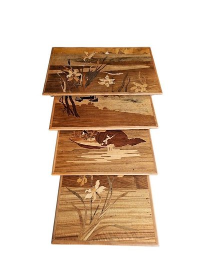 Emile Gallé Art Nouveau Nesting Table "Narcissus"