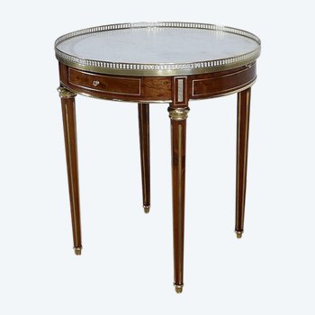  Table Bouillotte en Acajou et Marbre de Carrare, style Louis XVI – milieu XIXe 