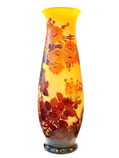 Emile Gallé Large Art Nouveau Vase "With Roses"
