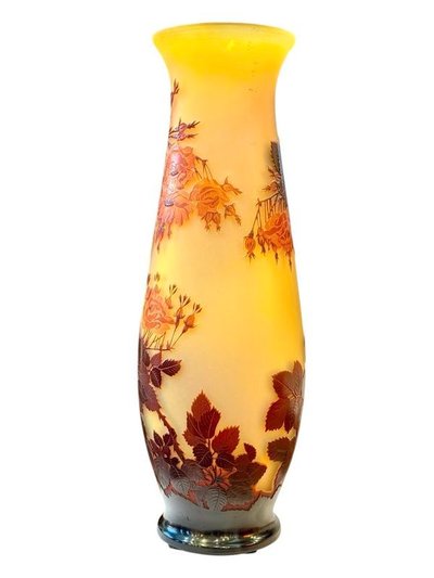 Emile Gallé Large Art Nouveau Vase "With Roses"