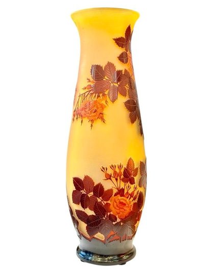 Emile Gallé Large Art Nouveau Vase "With Roses"
