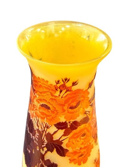 Emile Gallé Large Art Nouveau Vase "With Roses"