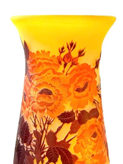 Emile Gallé Large Art Nouveau Vase "With Roses"