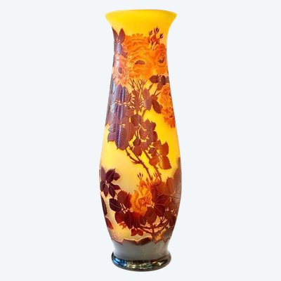 Emile Gallé Large Art Nouveau Vase "With Roses"