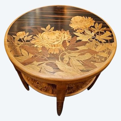 Emile Gallé Table Basse Art Nouveau "Pivoines"