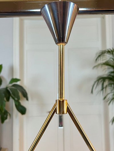 Lampada a sospensione vintage in metallo e opalina - Lustre Lampe 20e Siècle