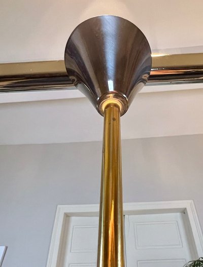 Lampada a sospensione vintage in metallo e opalina - Lustre Lampe 20e Siècle