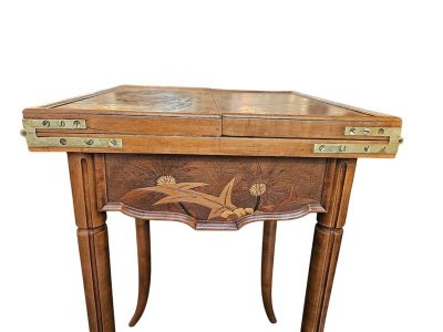 Emile Gallé Table à Jeux Art Nouveau "Chardons"