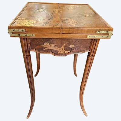 Emile Gallé Table à Jeux Art Nouveau "Chardons"