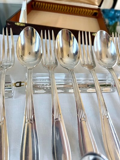 Coffret De 24 Pièces En Métal Blanc Alfénide - Art Deco Flatware