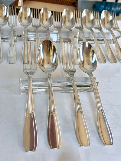 Coffret De 24 Pièces En Métal Blanc Alfénide - Art Deco Flatware