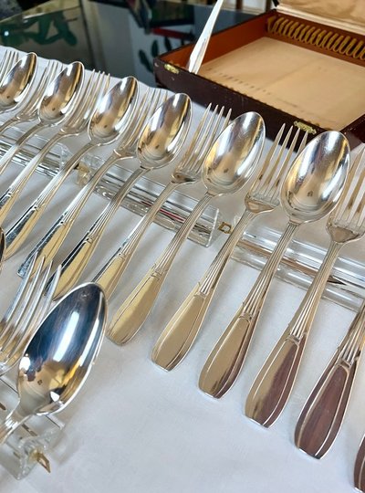 Coffret De 24 Pièces En Métal Blanc Alfénide - Art Deco Flatware