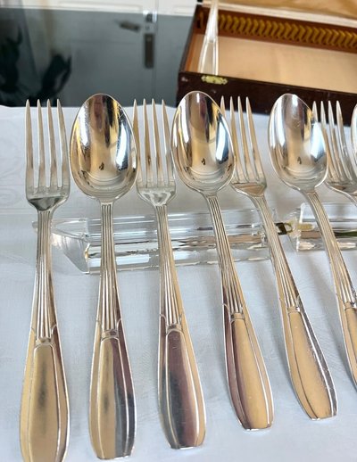 Coffret De 24 Pièces En Métal Blanc Alfénide - Art Deco Flatware