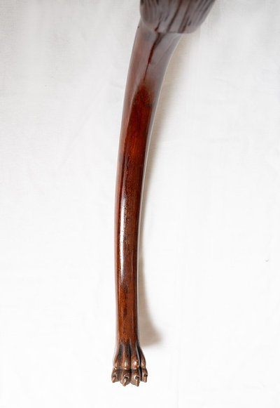Pair of antique half-moon wall consoles in mahogany feather. Naples, 19th century.