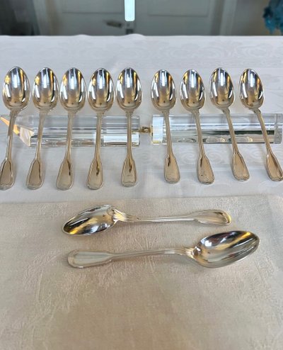 Cuillères à Dessert En Métal Blanc - XXe Siècle
