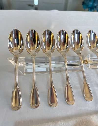 Cuillères à Dessert En Métal Blanc - XXe Siècle