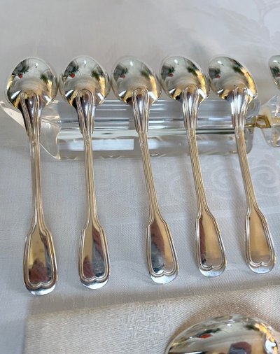 Cuillères à Dessert En Métal Blanc - XXe Siècle