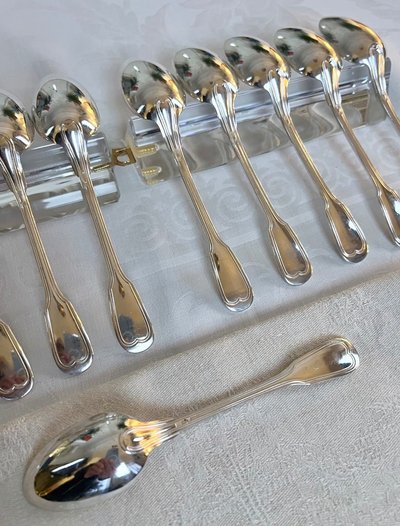 Cuillères à Dessert En Métal Blanc - XXe Siècle