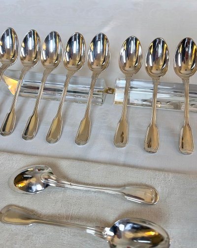 Cuillères à Dessert En Métal Blanc - XXe Siècle