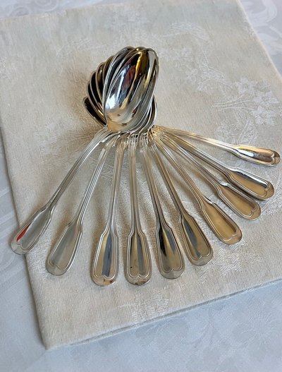 Cuillères à Dessert En Métal Blanc - XXe Siècle