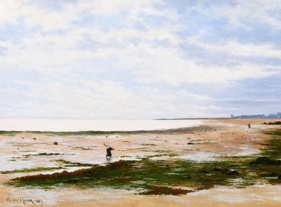 Olivier CHERON 1854-1935 Arromanches, paysage, effet du matin, tableau, Salon 1887, Normandie
