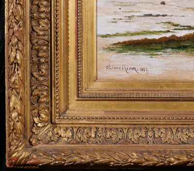 Olivier CHERON 1854-1935 Arromanches, paysage, effet du matin, tableau, Salon 1887, Normandie