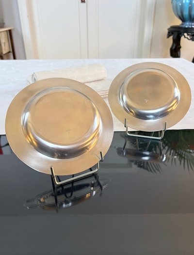 2 sottobicchieri per bottiglie in metallo placcato argento - Christofle - Art Deco