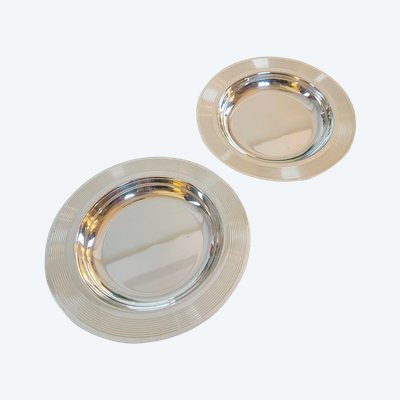 2 sottobicchieri per bottiglie in metallo placcato argento - Christofle - Art Deco