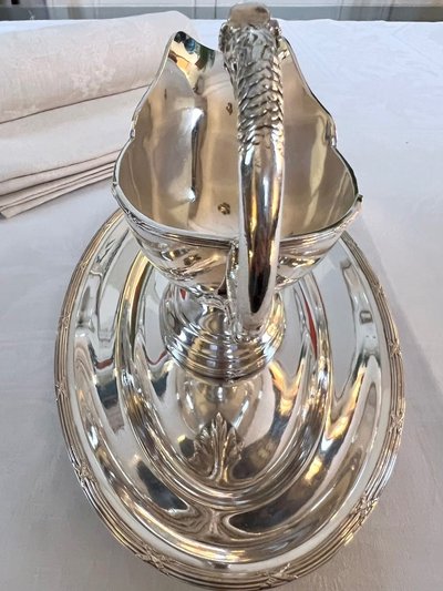 Saucière à Plateau Style Louis XVI En Métal Argenté - Roux Marquiand - Fin 19e Siècle