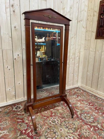 Mahogany Empire style psyche mirror
